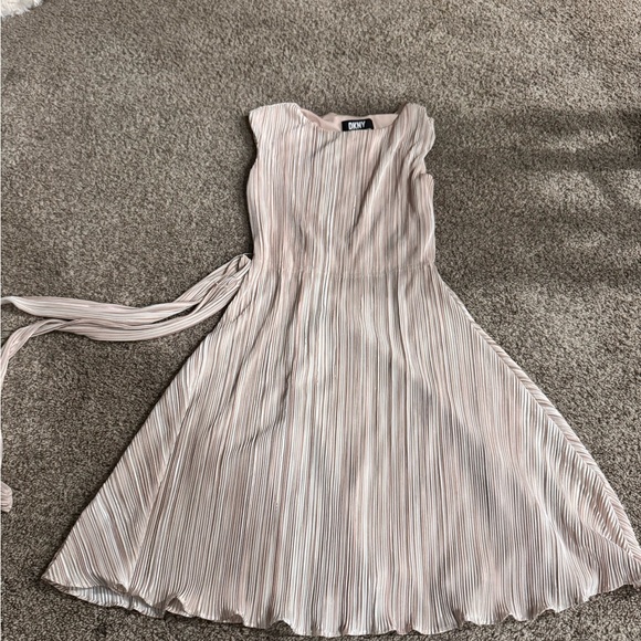 DKNY Asymmetrical Pleated Dress in Cream - Picture 1 of 2